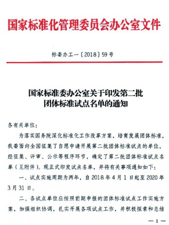 国家标准委办公室关于印发第二批团体标准试点名单的通知